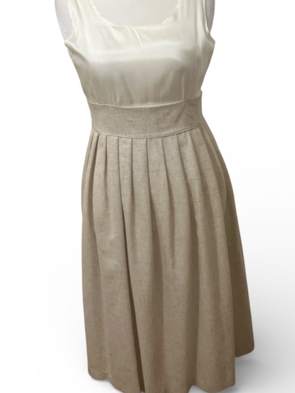 Vintage Linen Blend Midi Dress Size 12 Minimalist Cottagecore USA